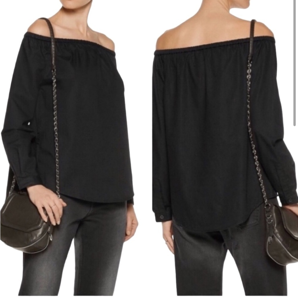 Rag & Bone Elastic Off Shoulder Long Sleeve Side Button Shirt Black Small